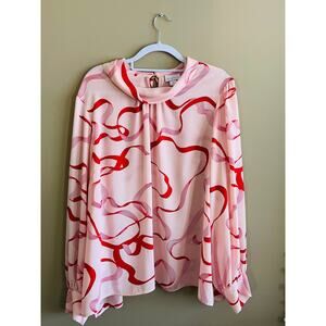 Liz Clairborne NWT Vintage Red & Pink Long-Sleeve Keyhole Front Closure Size 2X